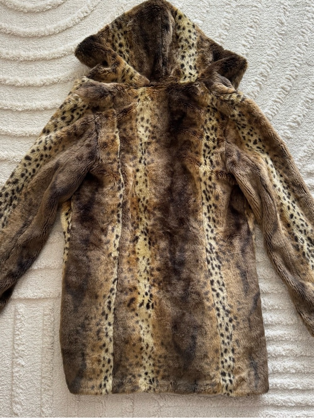 Hawke & Co Faux Fur Leopard Print Hooded Coat Womens Mid-Length Size Medium - Picture 2 of 9
